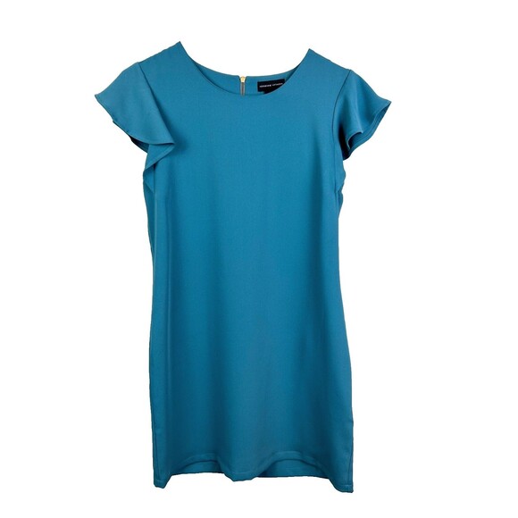 Adrienne Vittadini Flutter Short Sleeve Shift Dress Teal Blue Green Knee Lnth 2 - Picture 1 of 10